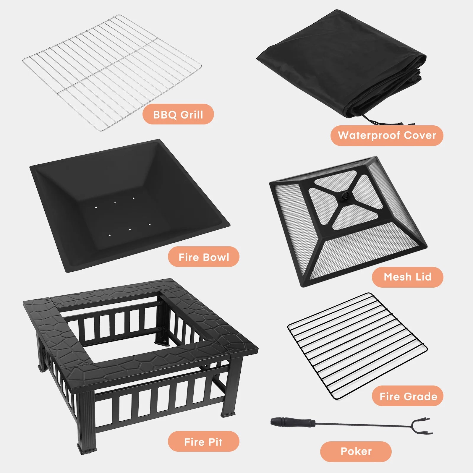 32'' Square Wood Burning Fire Pit