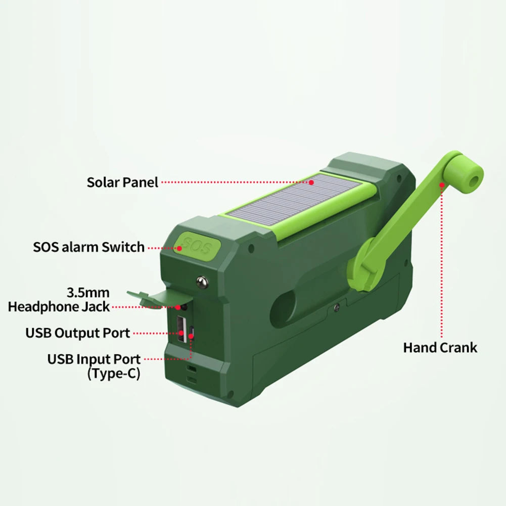 Emergency Radio- Solar, Hand Crank, LED Flashlight