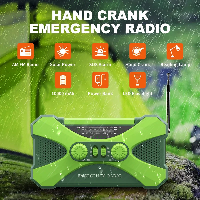 Emergency Radio- Solar, Hand Crank, LED Flashlight