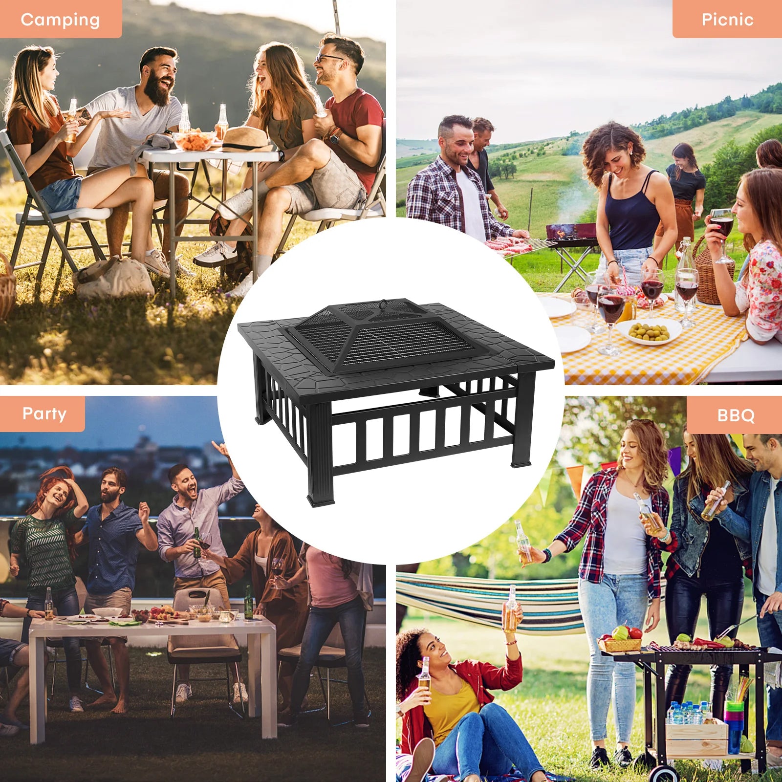 32'' Square Wood Burning Fire Pit